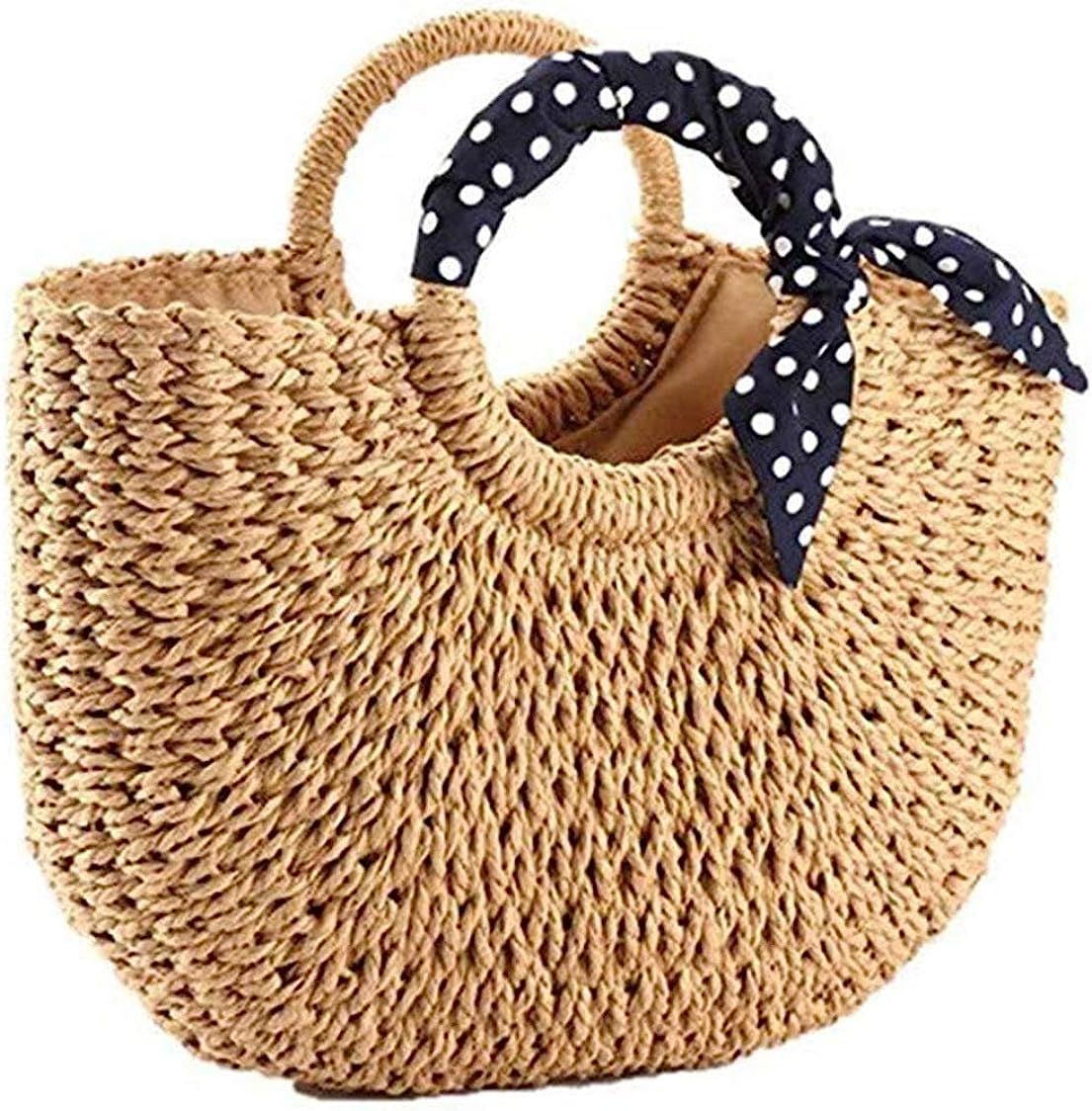 YXILEE Summer Beach bag,Handmade Large Straw Tote Bag Womens Handbag (Khaki) | Amazon (US)