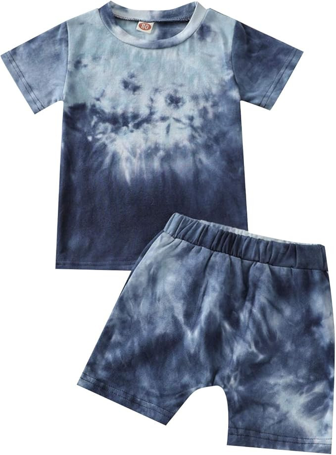 Toddler Baby Boys Tie-Dye Outfits Short Sleeve T-Shirt Tops+Short Pants 2Pcs Summer Cotton Clothe... | Amazon (US)