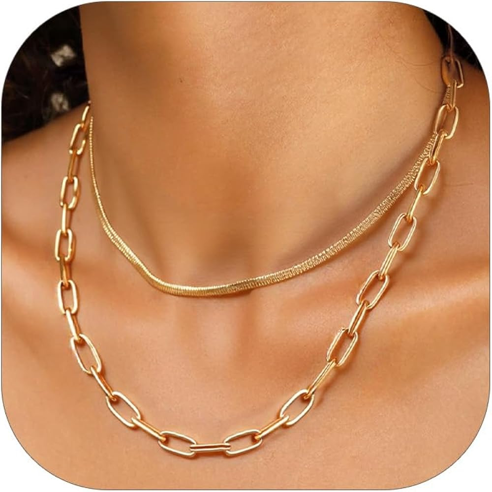 FOCALOOK 14K Gold Plated Necklaces for Women, Fashion Herringbone Choker Necklace Stainless Steel... | Amazon (US)