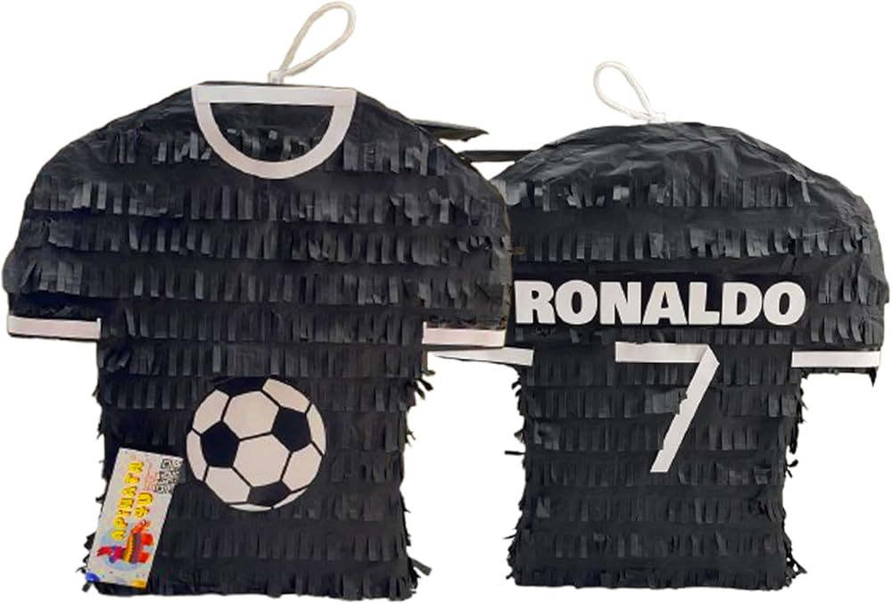 APINATA4U Ronaldo Soccer Jersey Pinata, Black and White Football Jersey for Kids, Soccer Fun Party Decor, Ronaldo Themed Birthday Decorations, Sports Themed Game Pinata | Amazon (US)