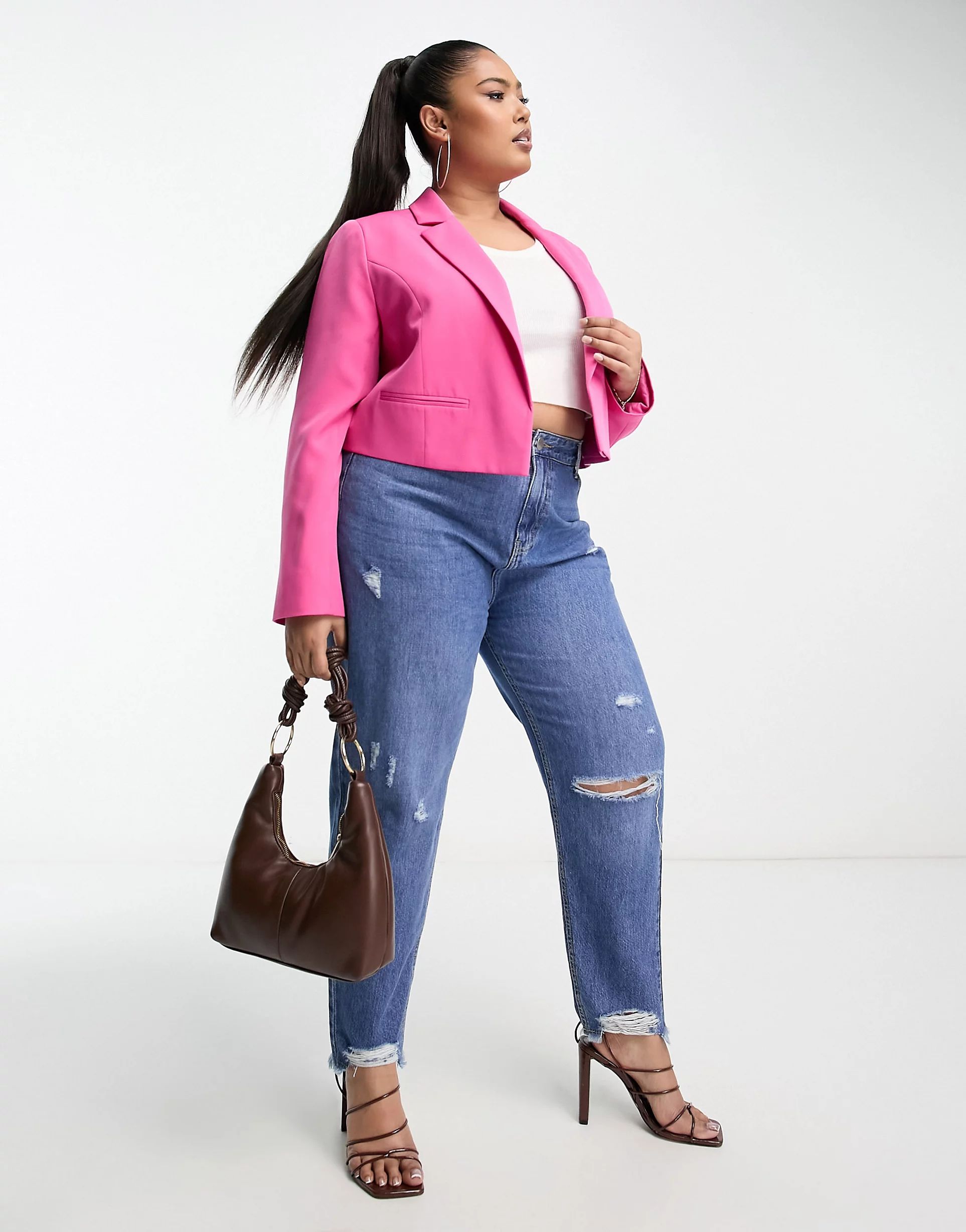 Yours tailored cropped blazer in bright pink | ASOS (Global)