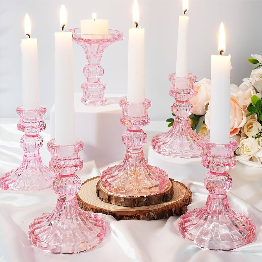 Maxcheck Set of 6 Clear Candlestick Holders Taper Glass Candle Holder Decorative Candle Stand for... | Amazon (US)