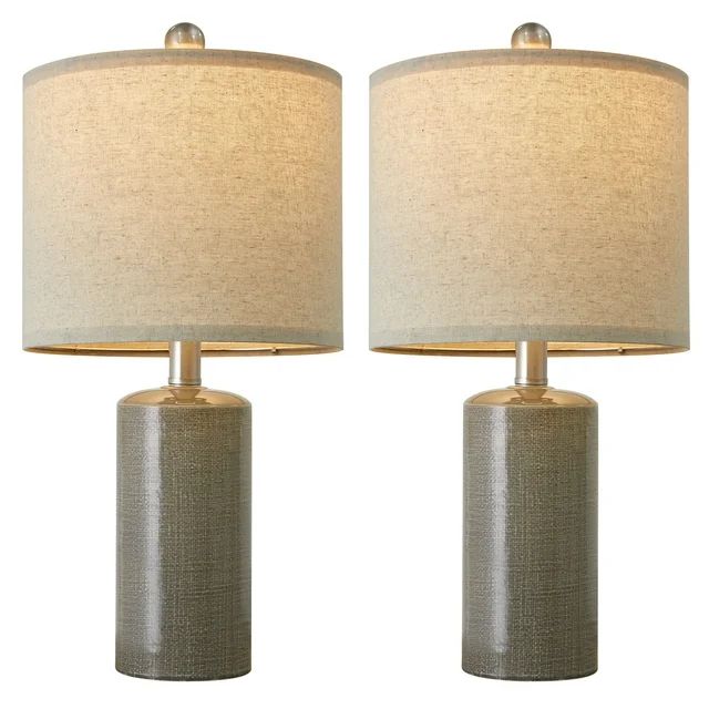 Oneach 20.25" Modern Table Lamp Set of 2 Gray Ceramic Bedside Nightstands Lamps for Bedroom Livin... | Walmart (US)