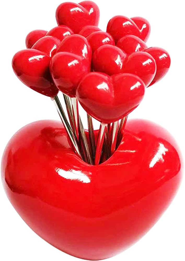 WAYUTO Creative Stainless Steel Fruit Fork Set Decorative Heart Shaped Base Holder with 10 forks ... | Amazon (US)