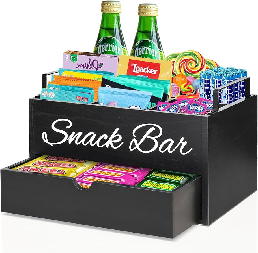 Snack Organizer for Home & Kitchen Organization, Wooden Pantry Storage Bins with Drawer, Snack Or... | Amazon (US)