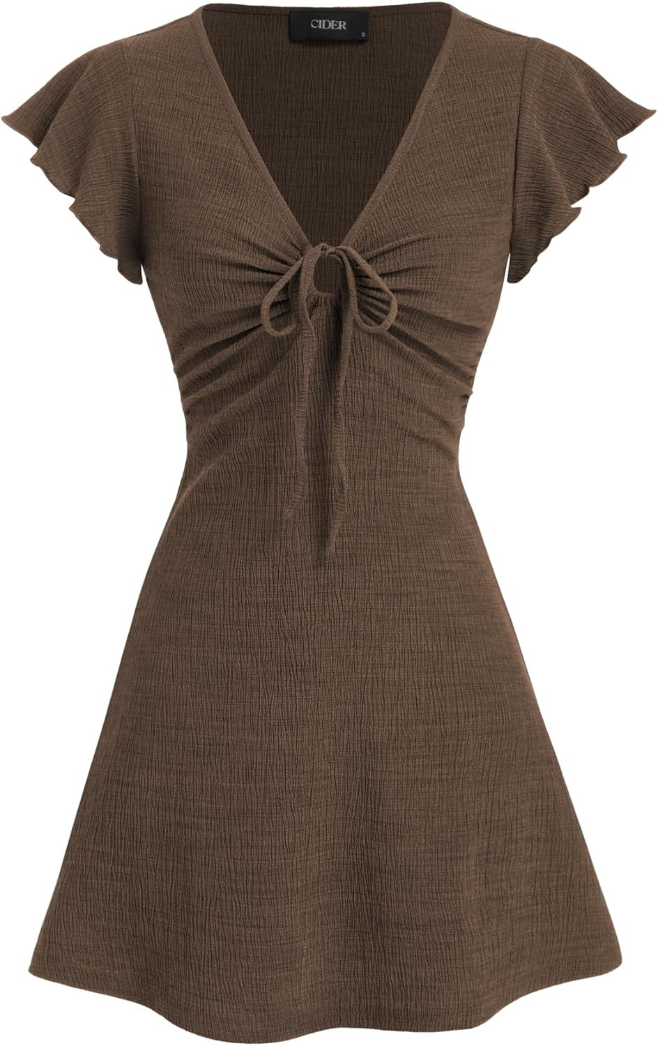 CIDER Womens V Neck Textured Ruffle Sleeve Mini Dress | Amazon (US)
