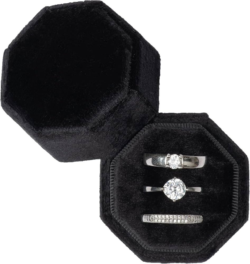 Equal Octagon Velvet Ring Box Storage 3 Slots for Wedding Ceremony Proposal Engagement Birthday G... | Amazon (US)