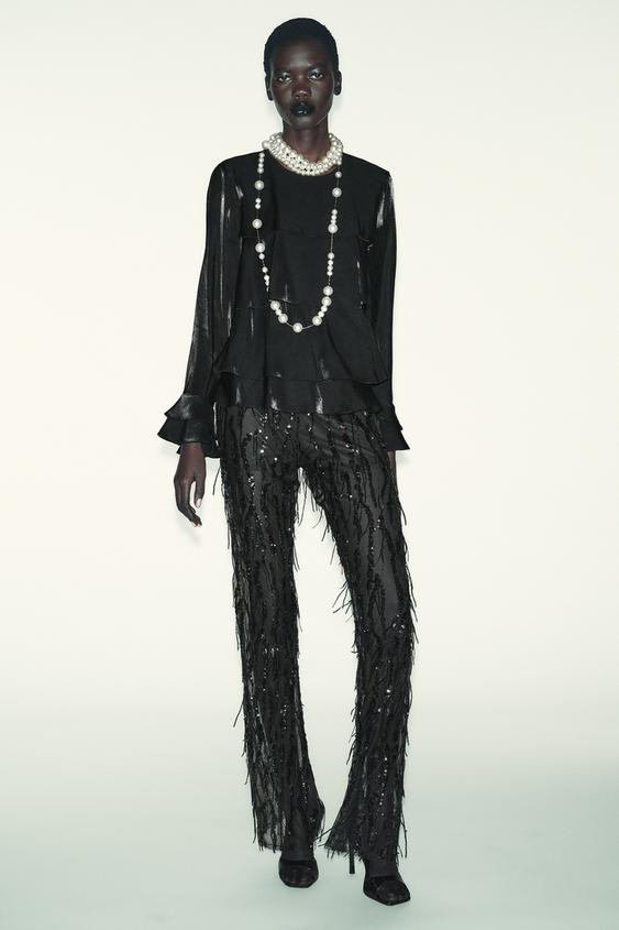 RUFFLED SHINY FABRIC BLOUSE | Zara US