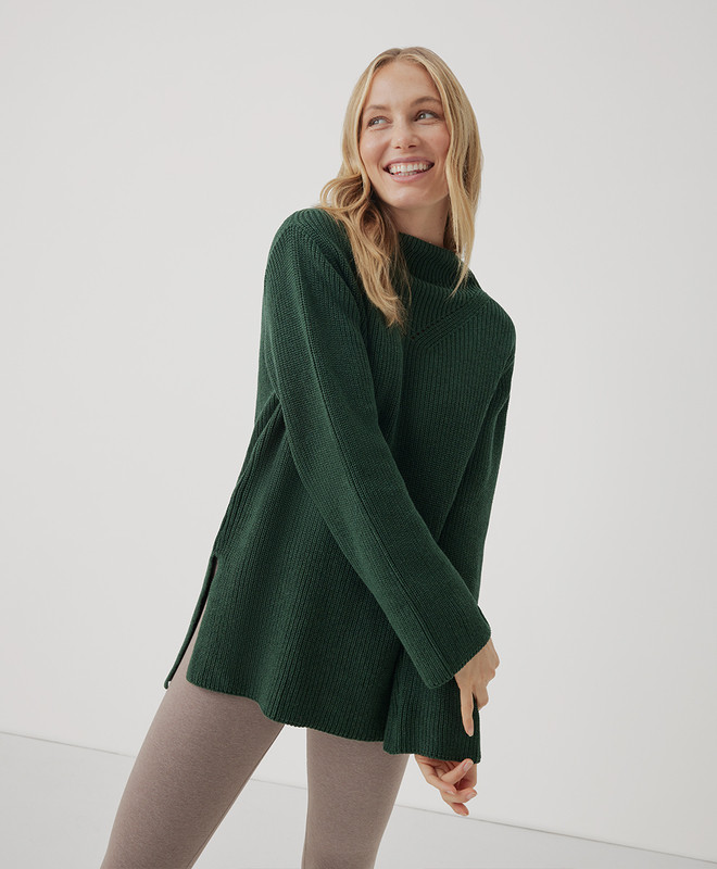 fisherman knit tunic sweater | Pact Apparel