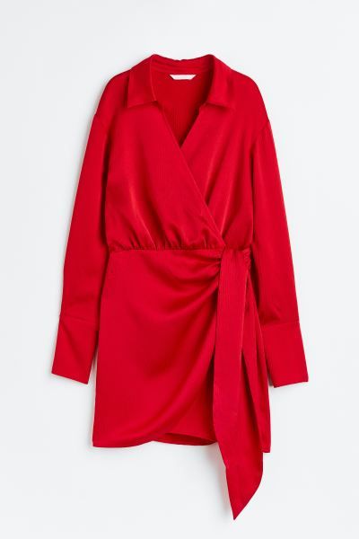 Blusenkleid im Wickelschnitt aus Satin-Crêpe - Rot - Ladies | H&M AT | H&M (DE, AT, CH, NL, FI)