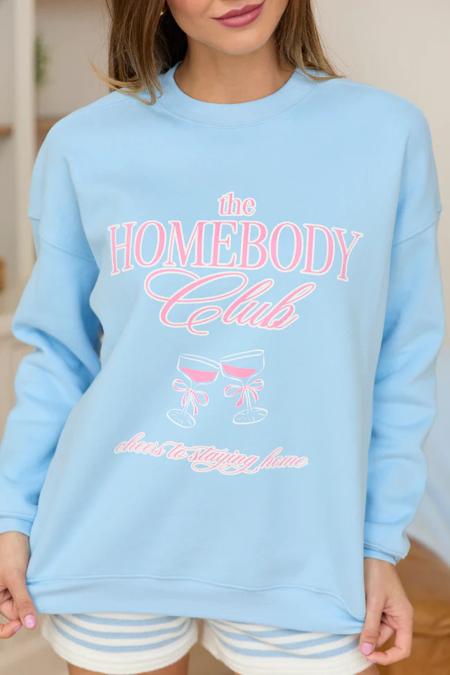 The Homebody Club Light Blue Graphic Sweatshirt SALE | Pink Lily