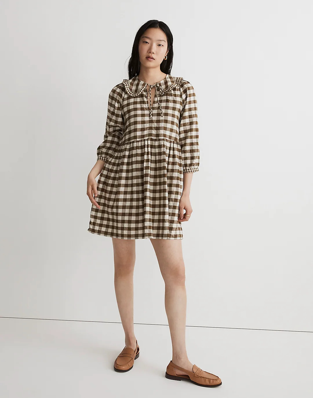 Gingham Collared Puff-Sleeve Mini Dress | Madewell