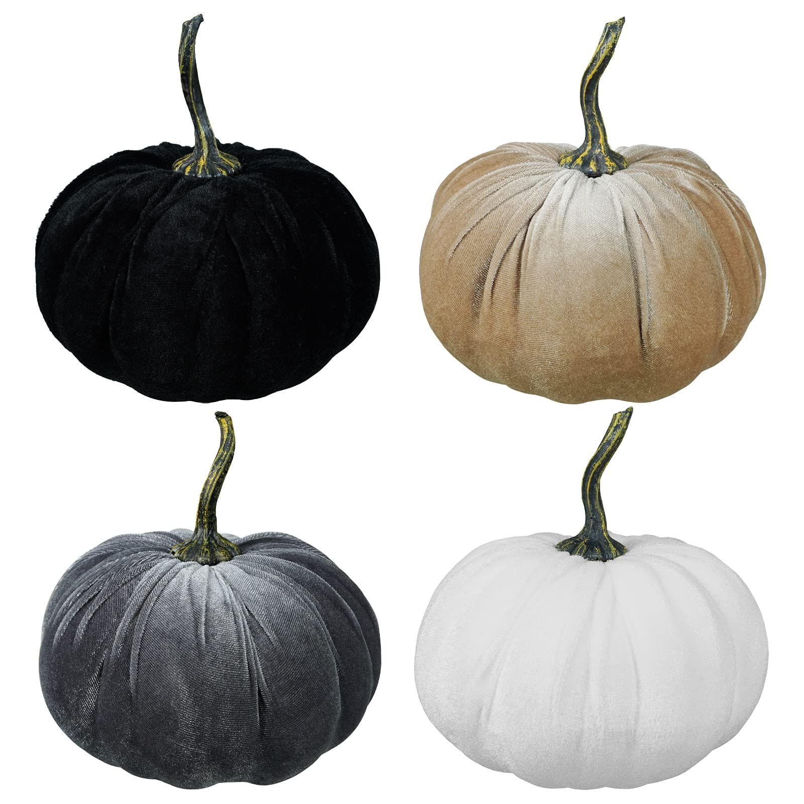 4 Set Faux Large Fall Decorative Gray Black White Taupe Pumpkins Velvet Foam Pumpkins Fabric Pumpkin | Amazon (US)