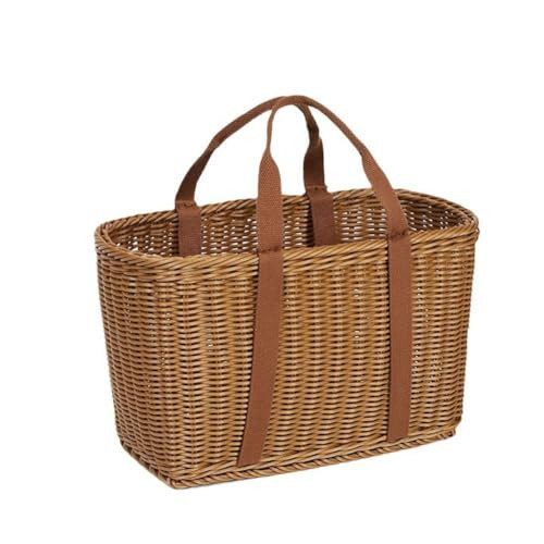 Wicker Shopping Basket with Handles – Reusable Handwoven Market Basket for Groceries, Farmers Market, Foraging, Picnic, Flower Gathering & Home Storage – Lightweight Wicker Tote (L) | Amazon (US)