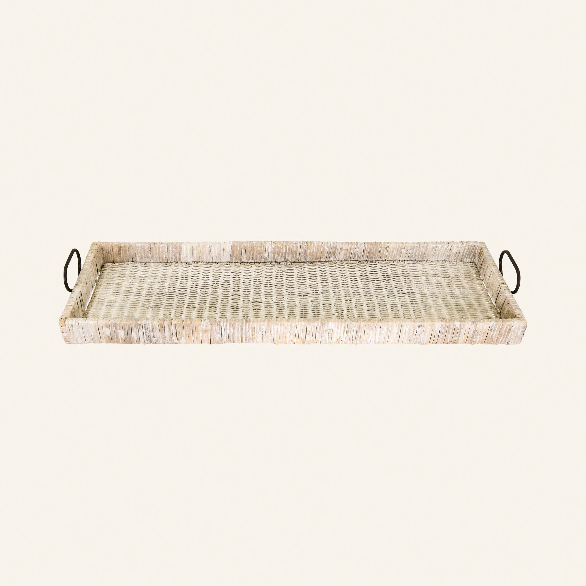 Hadley Oversize Decorative Rattan Tray with Metal Handles | Wayfair North America