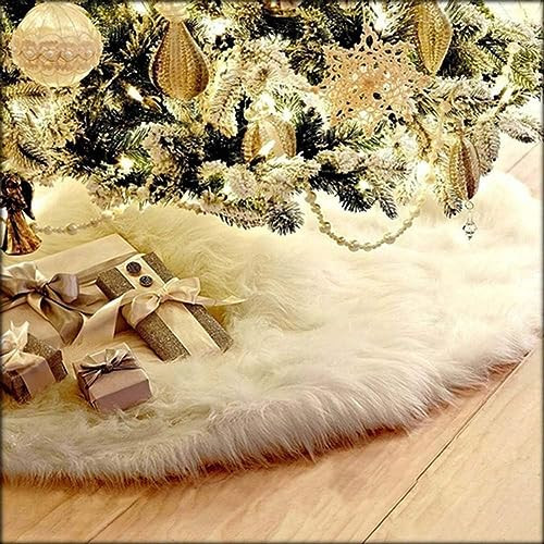 AOGU 72 Inch Faux Fur Christmas Tree Skirt White Plush Skirt for Merry Christmas Party Christmas Tree Decoration | Amazon (US)