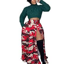 Casual Maxi Skirt for Women Various Prints Elastic Waist Zippers Slit Maxi Skirt | Amazon (US)