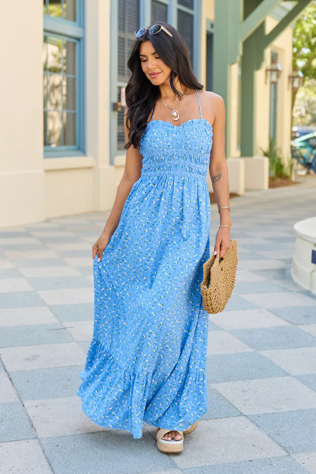 Madeline Blue Daisy Maxi Dress | Pink Lily