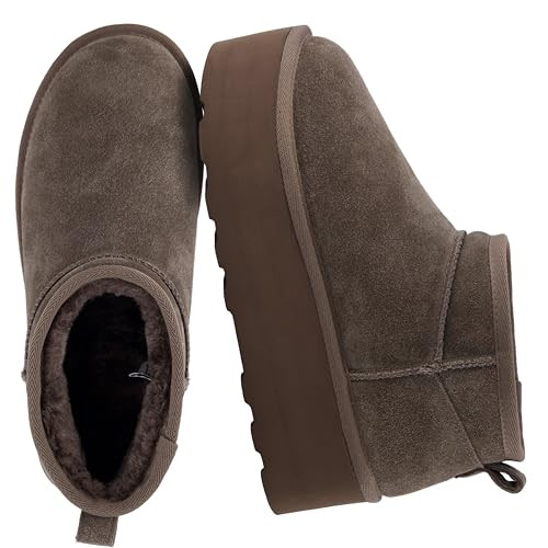 CUSHIONAIRE Hippy Women’s Platform Ankle Boots – Genuine Suede, Faux Fur Lining, Cozy Winter Slip-On Design boots for women, TAUPE 8.5W | Amazon (US)