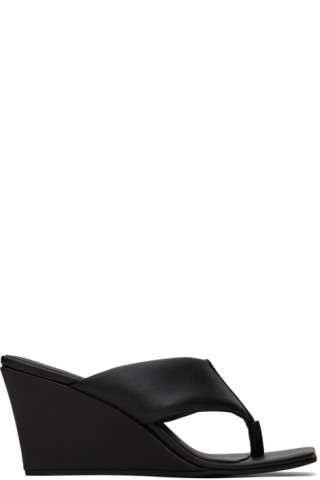 Black Thong Wedge Heeled Sandals | SSENSE