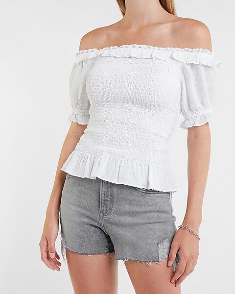 Smocked Off The Shoulder Ruffle Top | Express