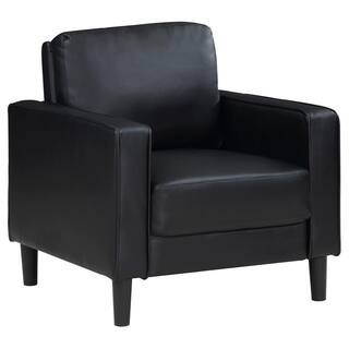 Ruth Black Upholstered Track Arm Faux Leather Accent Chair | The Home Depot