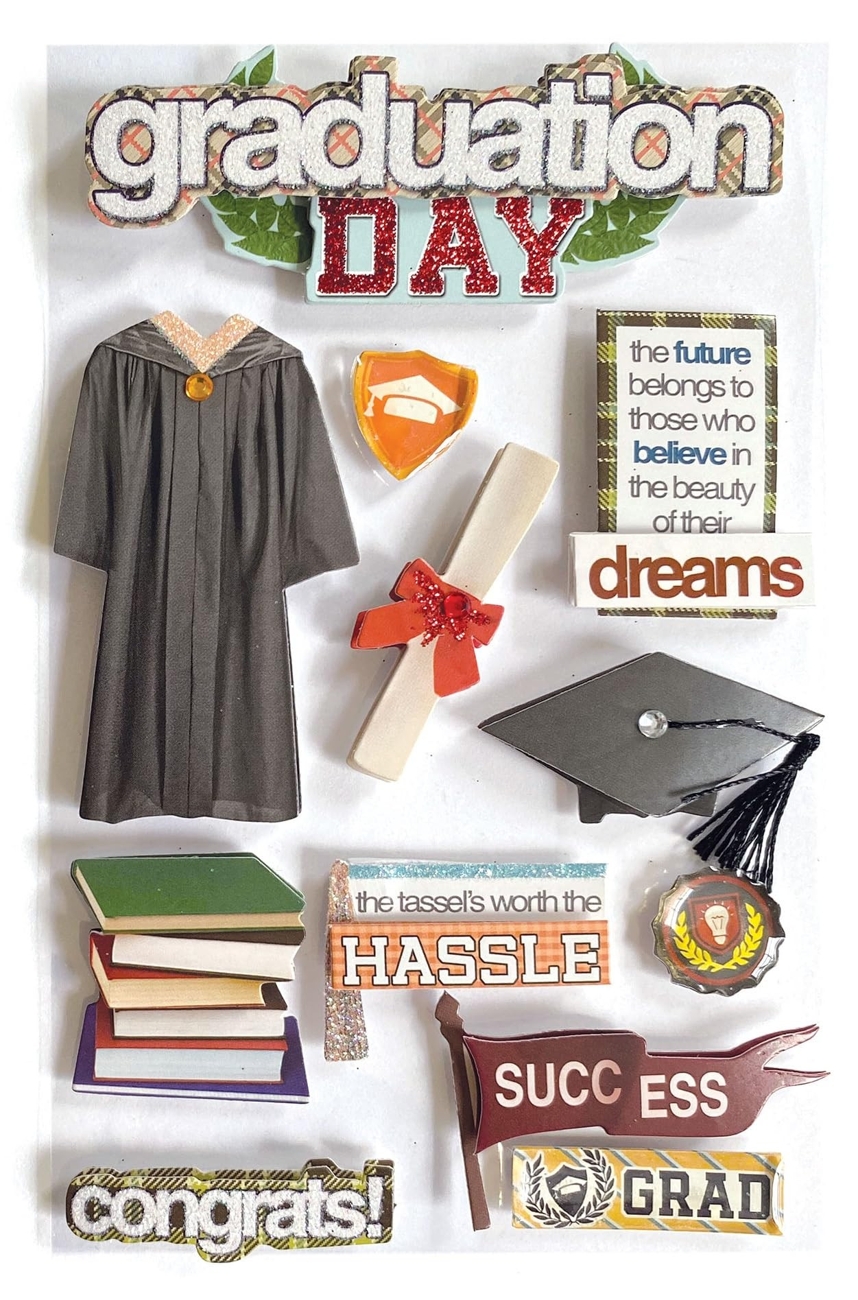 Paper House Productions Die-Cut Dimensional & Glitter Accent Scrapbook Sticker Sheet - Graduation... | Amazon (US)