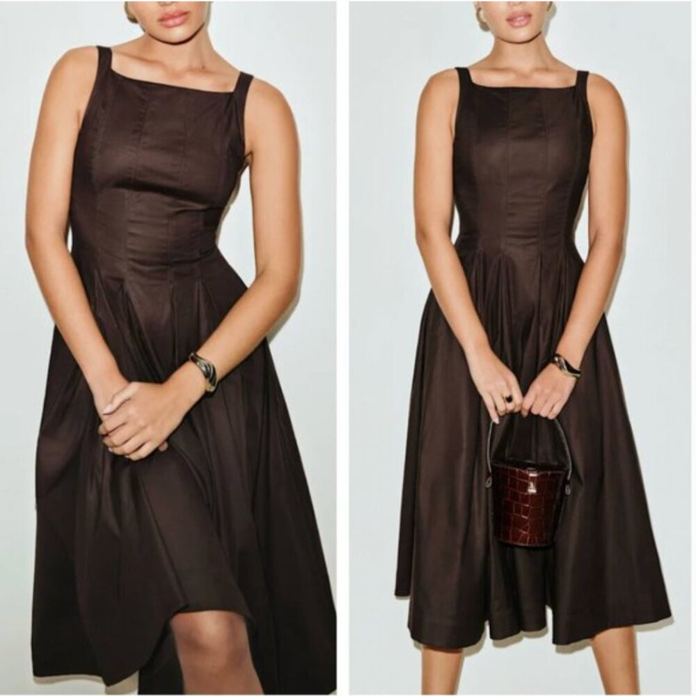NEW Reformation Jovana Midi Dress Sz8 Mole Chocolate Brown Square-Neck Cotton | Poshmark