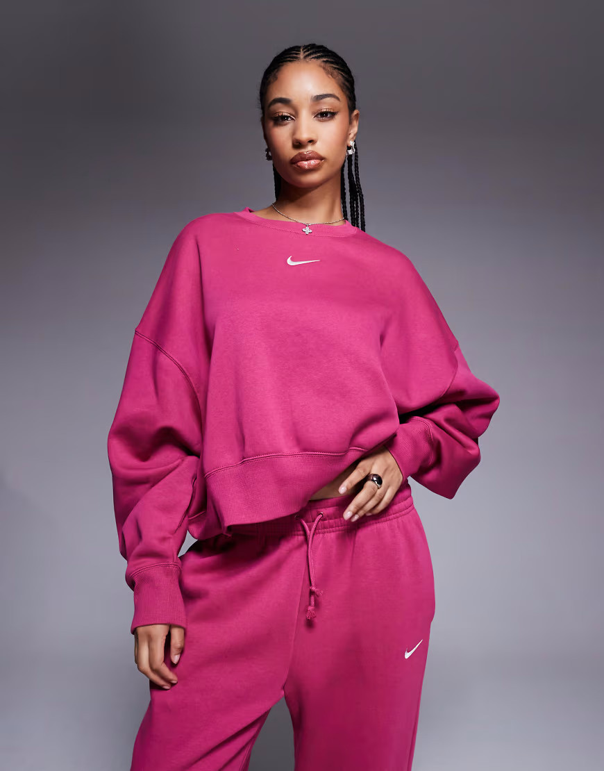 Nike Phoenix Fleece over-oversized sweatshirt in pink-Red | ASOS (Global)