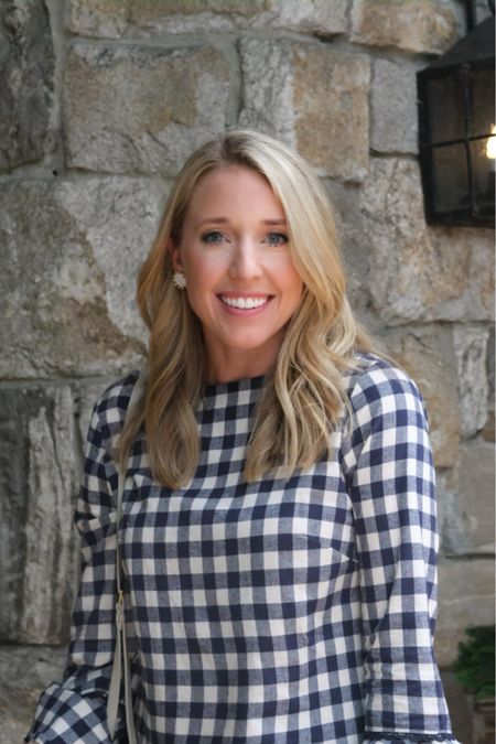 Fall style with Sail to Sable! Navy and white check dress is perfect for a trip to the mountains or a football game! I paired my dress with light ivory leather boots, large Pearl earrings and a Capucine de Wulf bracelet! 

#LTKtravel #LTKSeasonal #LTKstyletip