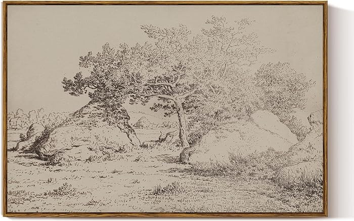VIYYIEA Large Framed Canvas Wall Art, 24x36 Inch Vintage Landscape Sketch, Neutral Antique Nature... | Amazon (US)