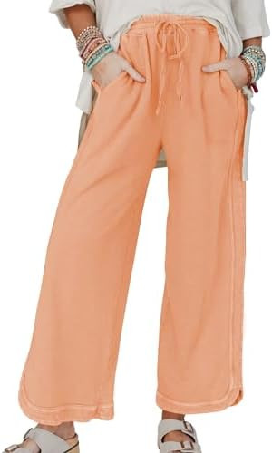 Hixiaohe Women's Casual Wide Leg Sweatpants High Waist Baggy Acid Wash Pants Drawstring Athletic ... | Amazon (US)