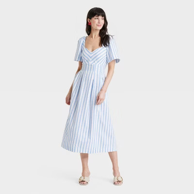 Women's Short Sleeve Midi Dress - A New Day™ Blue/White Striped 4 | Target