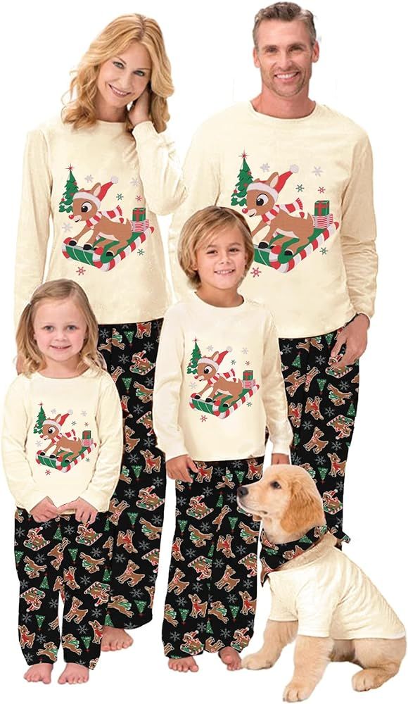 OAKFashion Christmas Family Pajamas Holiday Christma Pajama Family Matching Pjs Set Sleepwear Elk Xm | Amazon (US)