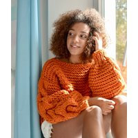 Orange Knitted Sweater, Boho Oversized Jumper, Cable Knit Pullover, Cosy Winter Clothing, Christmas Gift | Etsy (US)