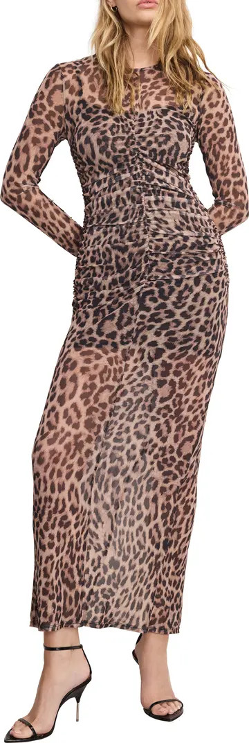 Good American Ruched Long Sleeve Mesh Maxi Dress | Nordstrom | Nordstrom