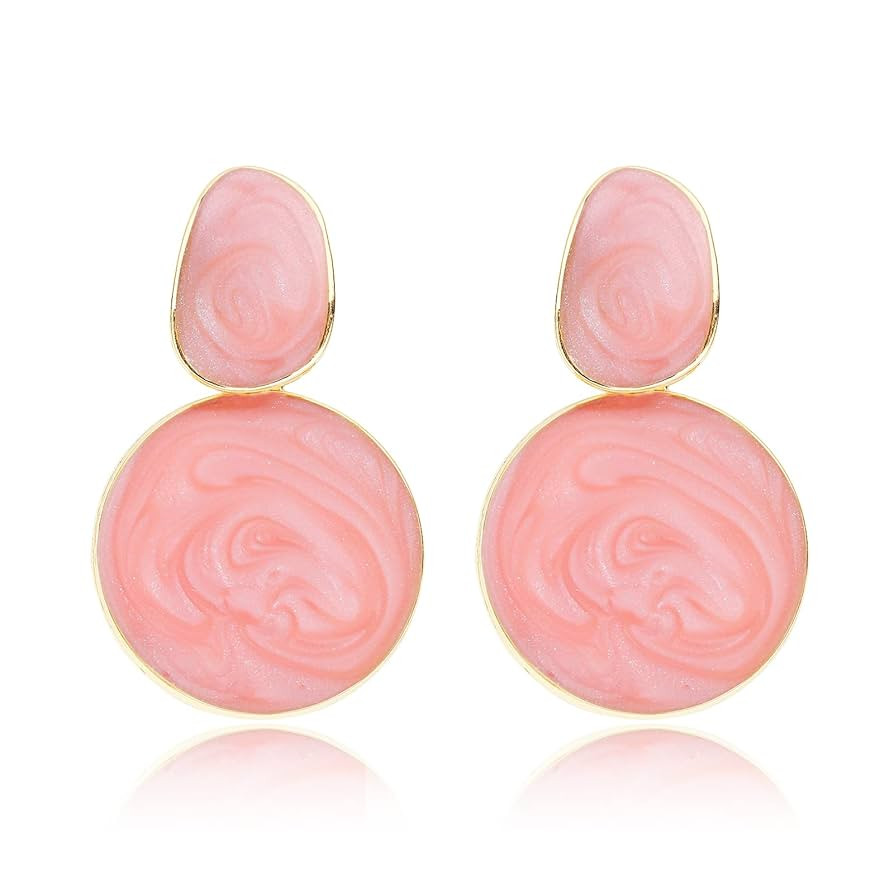 Handmade Circle Round Dangle Drop Earrings for Women Girls Colorful S925 Sterling Silver Post Dis... | Amazon (US)