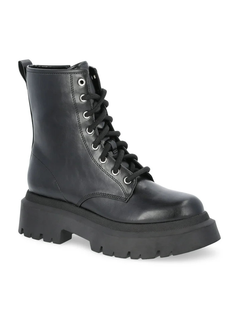 No Boundaries Women's Lug Sole Combat Boots, Wide Width Available | Walmart (US)