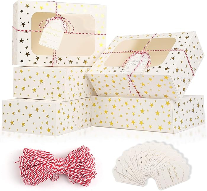 24 PCS Christmas Cookie Boxes, 9x6x3 Golden Star with Window | Amazon (US)