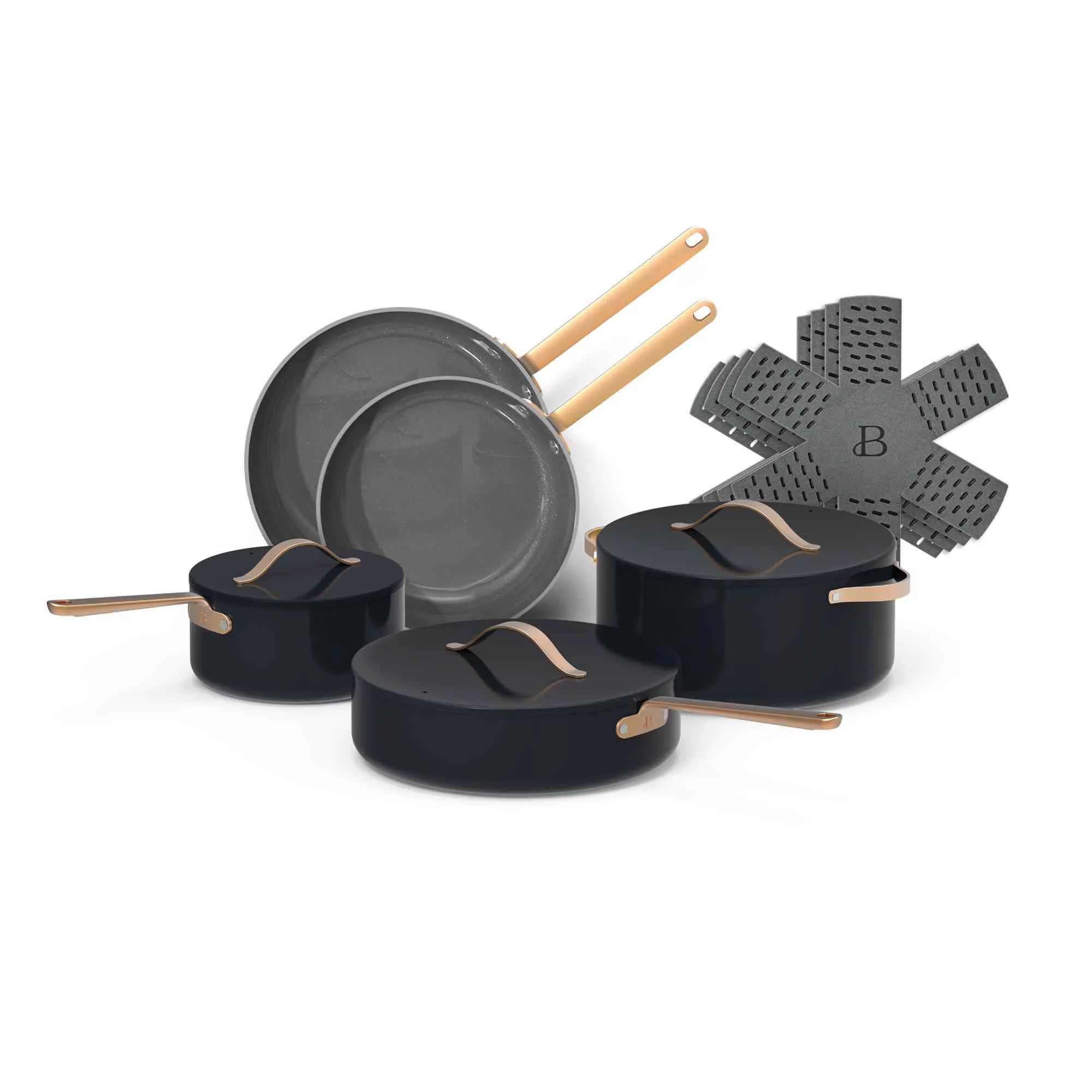Beautiful 12pc Ceramic Non-Stick Cookware Set, Black Sesame by Drew Barrymore - Walmart.com | Walmart (US)