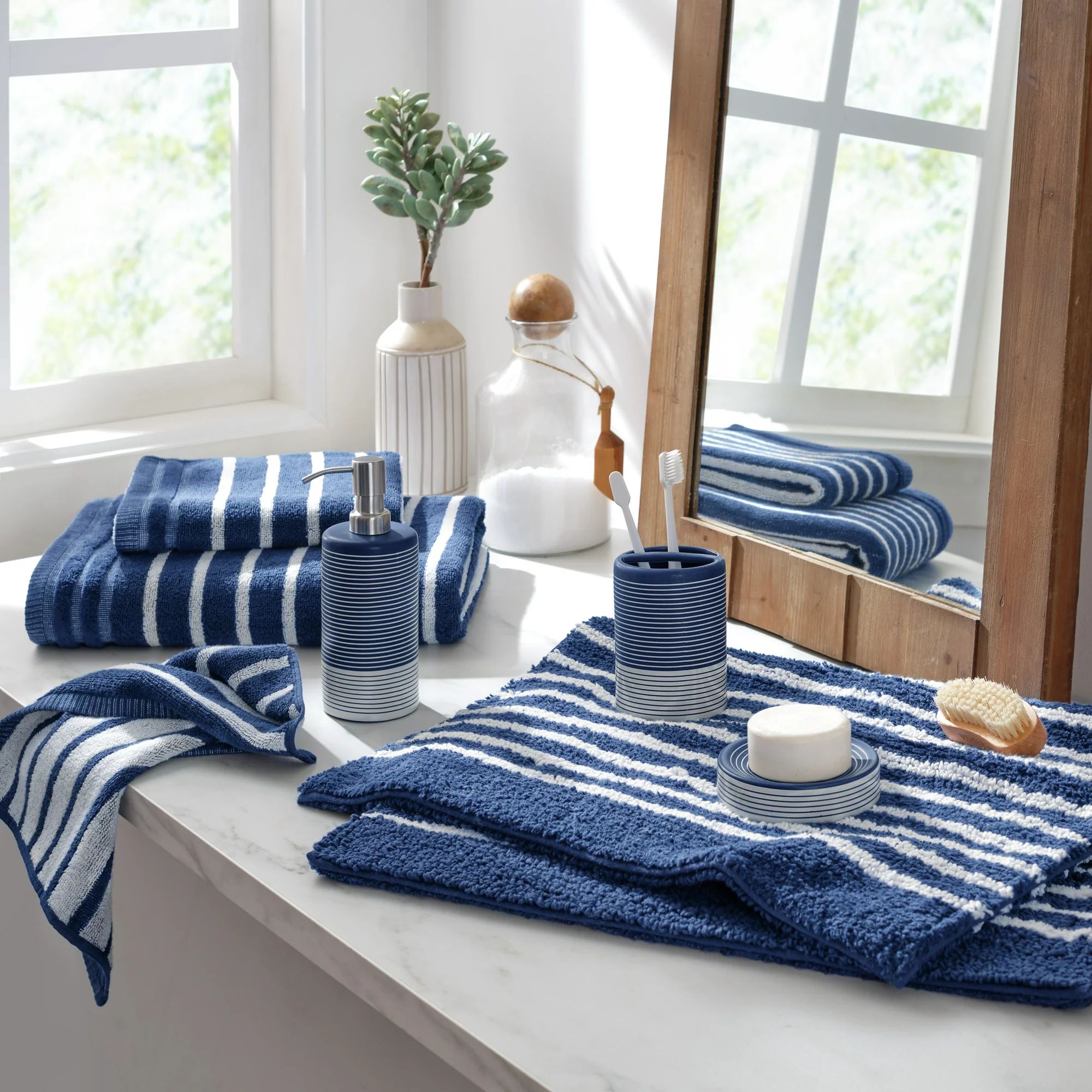 Gap Home Easy Stripe 3 Piece Ceramic Bath Accessory Set Blue | Walmart (US)