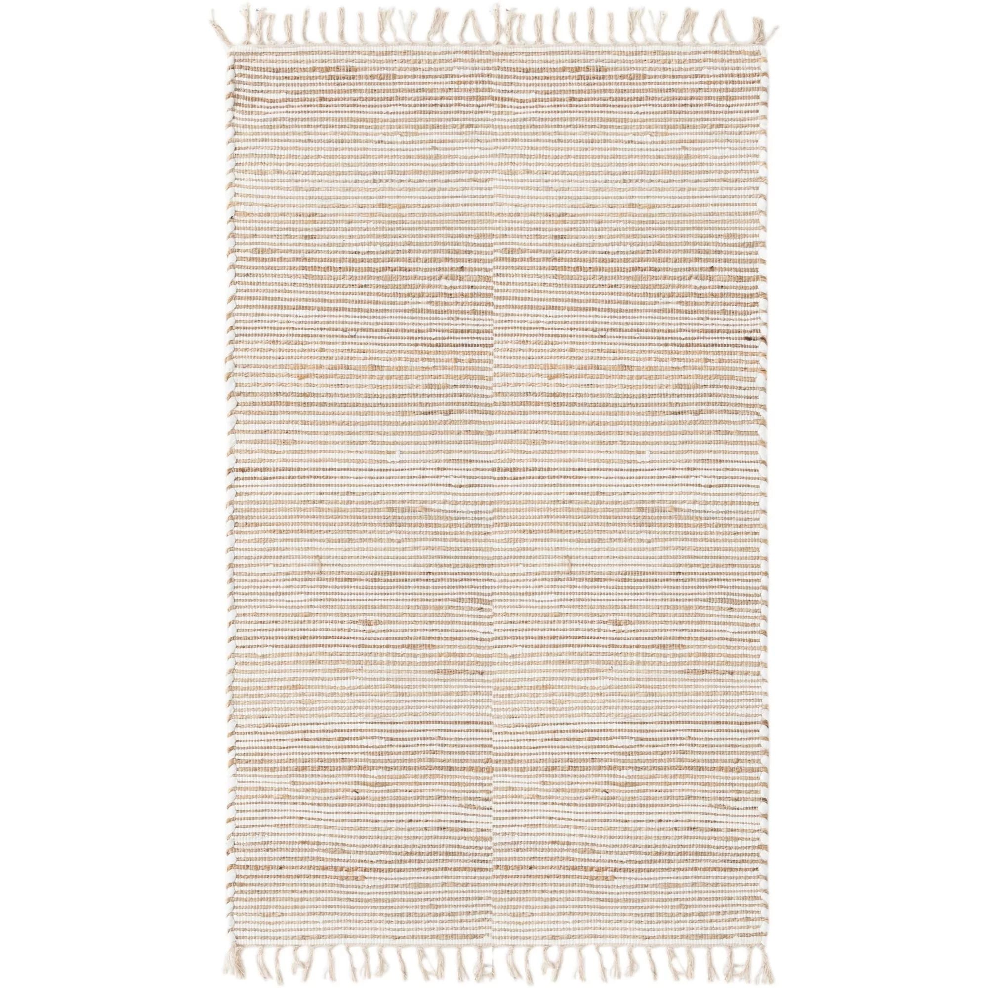 Unique Loom Chindi Jute Rug Natural/Ivory 5' 1" x 8' Rectangle Hand Made Lines Bohemian Perfect F... | Walmart (US)