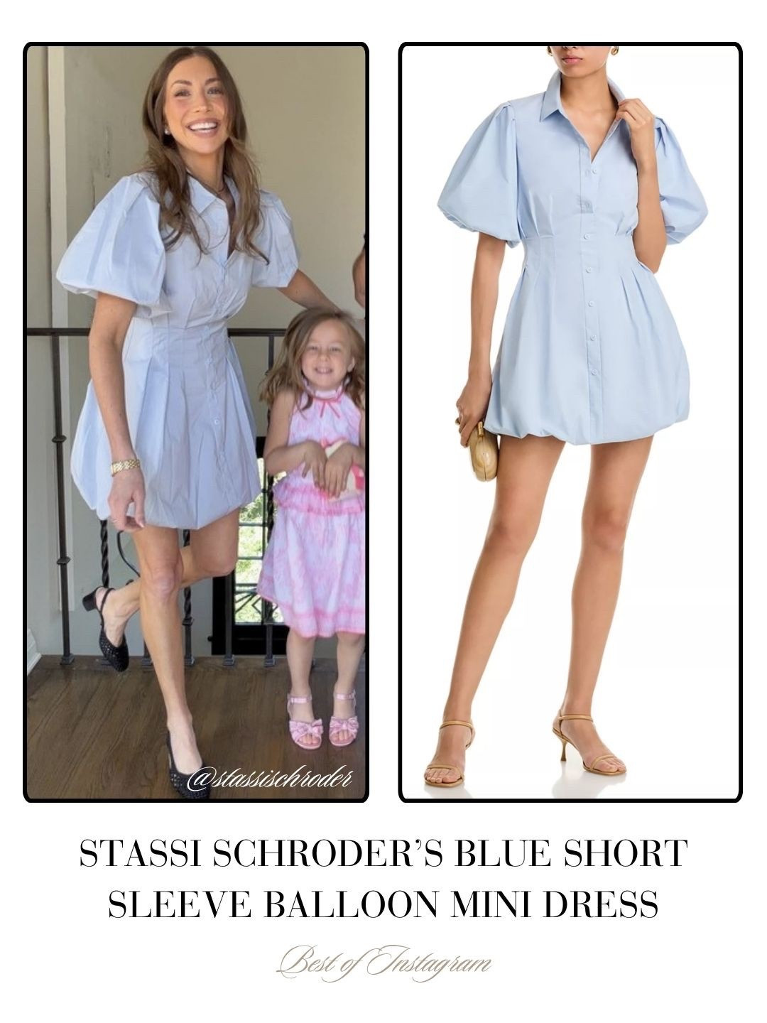 Stassi Schroeder’s Blue Short Sleeve Balloon Mink Dress 📸 = @stassischroeder 