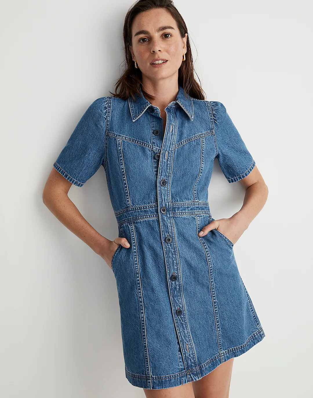 Denim Puff-Sleeve Mini Dress in Stonehaven Wash | Madewell