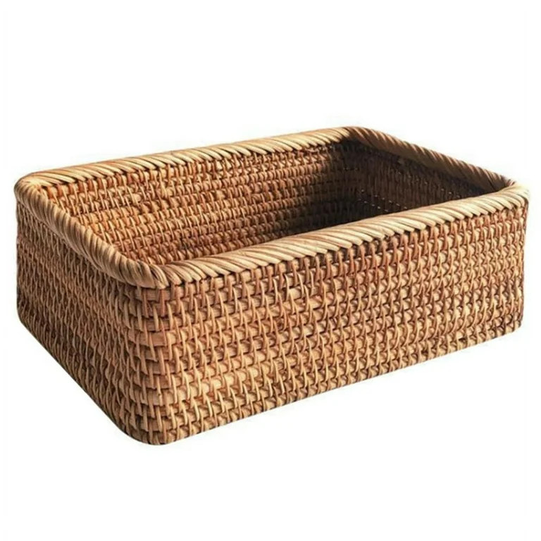 Hand-Woven Rectangular Rattan Wicker Basket Kitchen Household Tools-S (7.8" x 5.5" x 2.7") | Walmart (US)