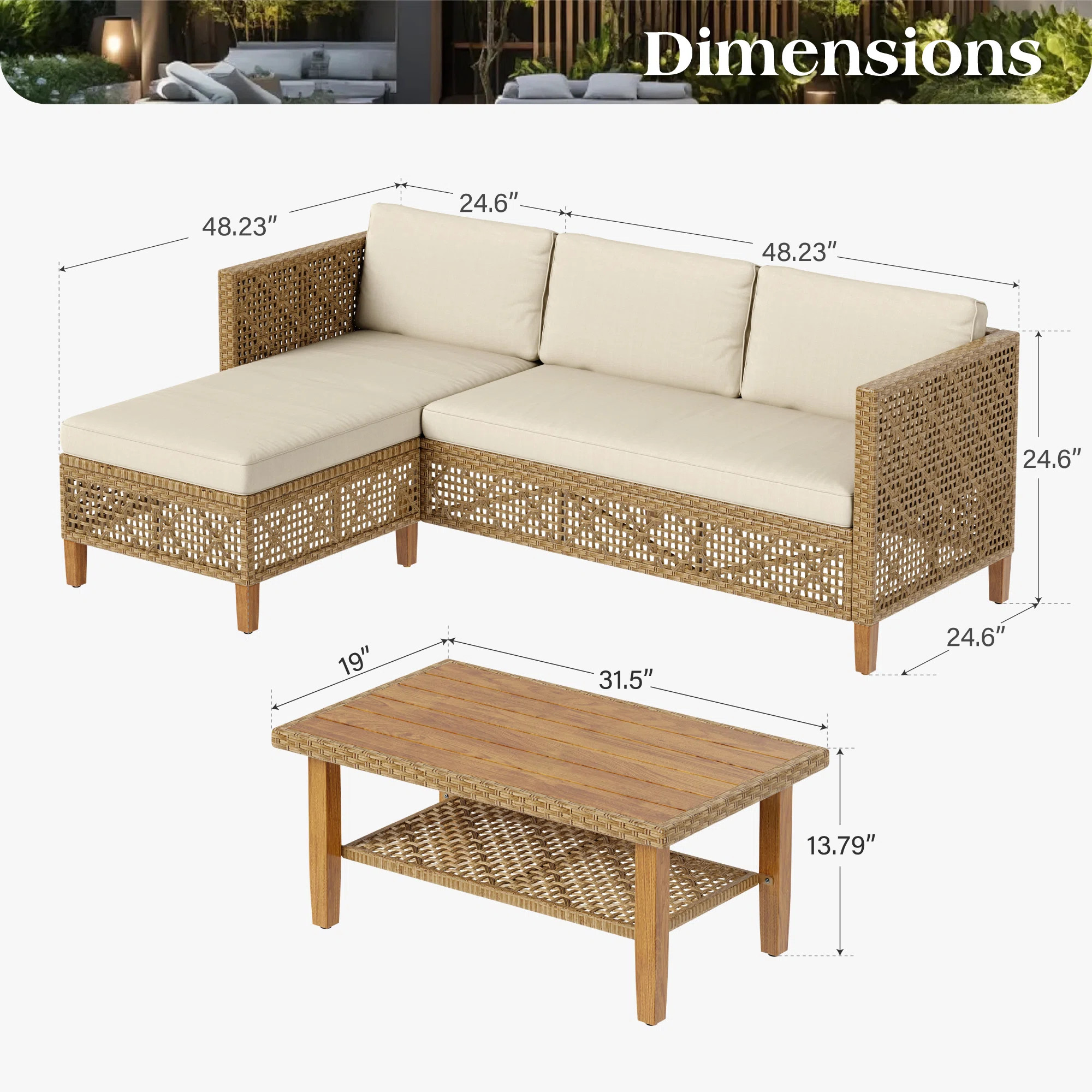 Outdoor Wicker Patio Conversation Furniture Set With Acacia Wood Coffee Table | Wayfair North America
