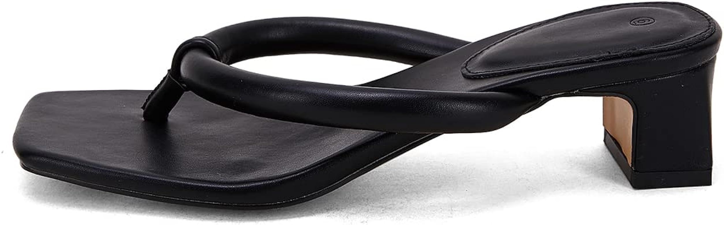 VETASTE Women's Thong Strap Leather Heeled Sandals Block Square-toe Fashion Casual Slides | Amazon (US)