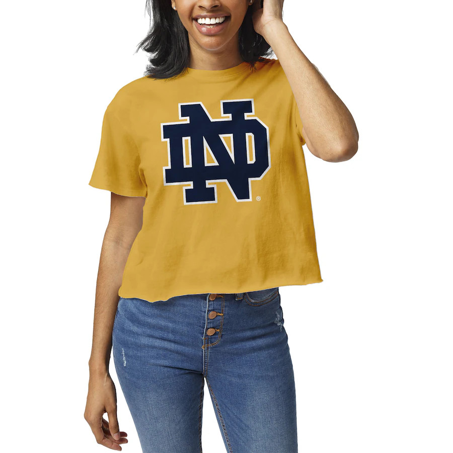 Notre Dame Fighting Irish League Collegiate Wear Women's Clothesline Crop T-Shirt - Gold | Fanatics