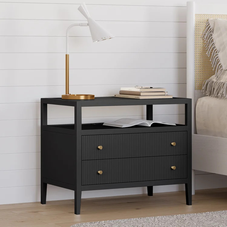Stria 30" Fluted 2-Drawer Wide Smart Nightstand Set of 2 | Homary