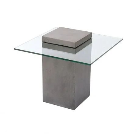 Square End/Side Table in Polished Concrete, Clear Glass finish with Block Base - Material: | Walmart (US)